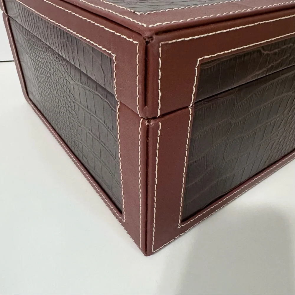 Brown Crocodile Embossed Leather Look Large Storage Keepsake Box Organizer